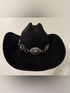 Black Western Cowboy Hat with Turquoise Concho Band